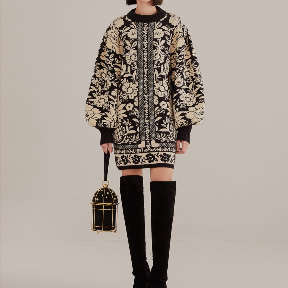 farm rio mini black and white sweater dress